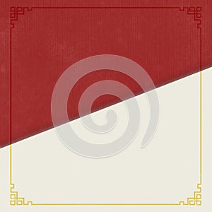 Chinese new year mockup illustration. Red and white paper with gold chinese style frame.