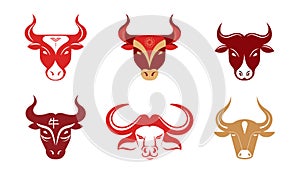 Chinese new year 2021 - year of the ox, Chinese zodiac symbol, Vector icons set.