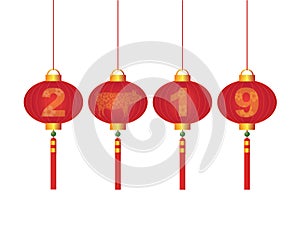 Chinese New Year Pig Red Lanterns vector Illustration