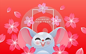 Chinese New Year pink flower funny rat cartoon
