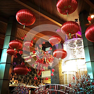 Chinese New Year Red Lanterns and Dragon Decorations.