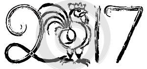 Chinese New Year Rooster Ink Brush Illustration