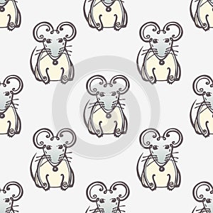 Chinese New Year seamless pattern with hand drawn rats