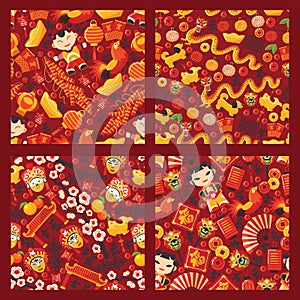 Chinese new year seamless pattern vector traditional red lantern oriental decoration of china culture for asian holiday