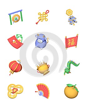 Cinese nuovo un impostato composto da colorato  tridimensionale icone 