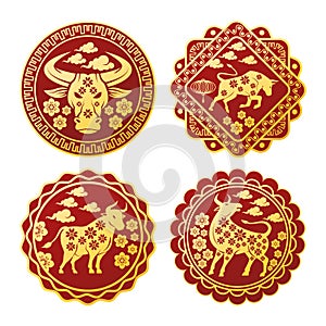 chinese new year 2021 set seals with golden oxen