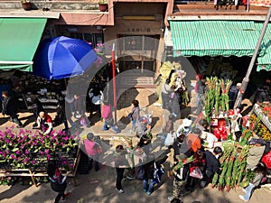 Chinese New Year: Shoppers at Kowloon Flower Market, Hong Kong