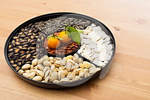 Chinese new year snack box and citrus fruit