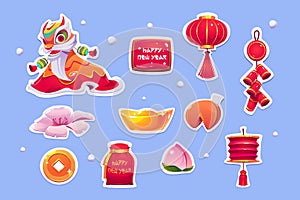 Chinese New Year stickers, symbols of China set