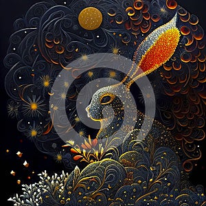 Chinese New Year Water Rabbit Background. Zodiac Symbol for Sensitivity, Intuition, Wisdom and Inner Peace