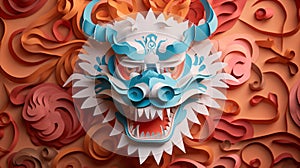 Chinese New Year, year of dragon concept, paper craft blue dragon head creative modern style, , Chinese new year background.