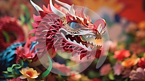 Chinese New Year, year of dragon concept, paper craft colorful dragon creative modern style Chinese newy year background.