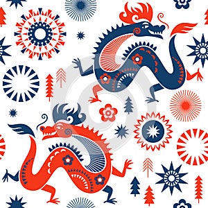 Chinese New Year. Year of the Dragon. Seamless pattern with Dragon.