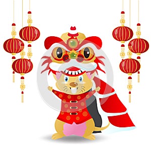 Chinese new year. Year of the rat. Background for greetings card, flyers, invitation. Chinese Translation: Happy Chinese New Year