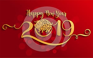 Chinese new year 2019 Zodiac sign with paper cut art and craft style on color Background.Chinese Translation : Year of the pig