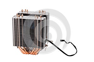 Chinese noname tower-type cpu cooler with six copper heatpipes isolated on white background