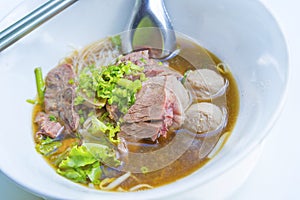 Chinese noodles with braised beef and meatball delicious Chinese Asian favorite Thai street food