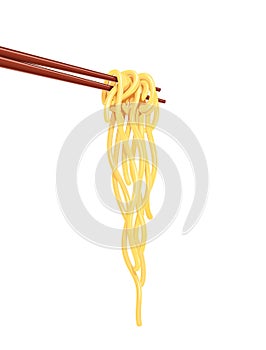 Chinese noodles at chopsticks Fast-food meal vector