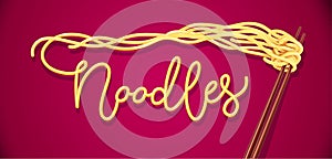 Chinese noodles at chopsticks. Fast-food meal vector