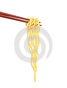 Chinese noodles at chopsticks Fast-food meal vector photo
