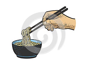 Chinese noodles are eaten with chopsticks sketch