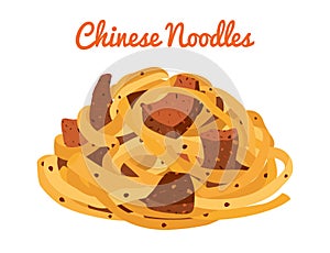 Chinese noodles, ramen food, asian noodle. Cartoon flat style. V
