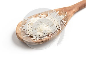 Chinese Noodles. Rice vermicelli Pasta into a spoon