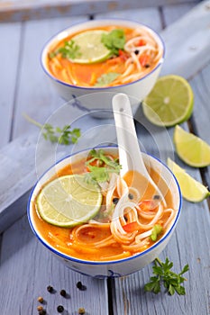 Chinese noodles spicey soup photo