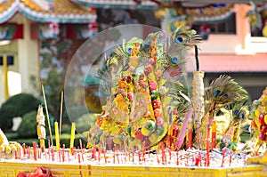Chinese offerings in front of the shrine