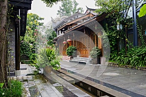 Chinese old-fashioned buildings on rainy day