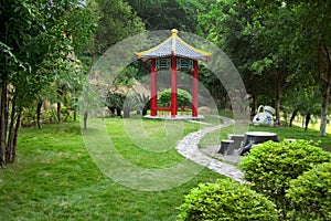 Chinese old-fashioned gazebo in springtime