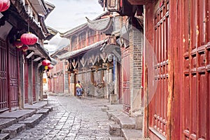 Chinese old town in the morning , Lijiang ,China