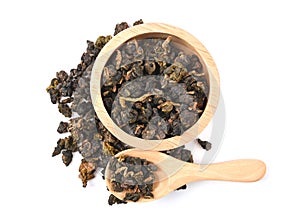 Chinese oolong tea isolated on white background. Top view
