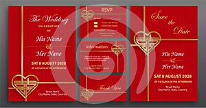 Chinese oriental wedding invitation card template with oriental elements on color background