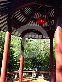 Chinese pagoda interior red lantern gardens