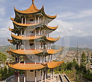 Chinese Pagoda in Mountain Valley