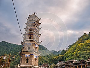 Chinese Pagoda with Scenery view of fenghuang old town