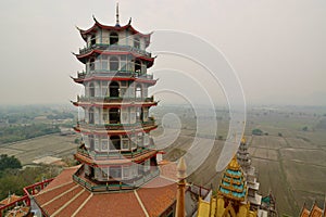 The chinese pagoda. Wat Tham Khao Noi. Tha Muang district. Kanchanaburi. Thailand