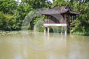 Chinese Pagoda on a waterway in Suzhou