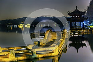 Chinese Pagoda West Lake Reflection Hangzhou Zhejiang China