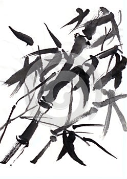 Chinese painting bamboo in wind