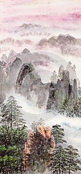 Chinese painting of high mountain
