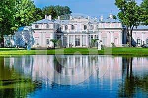 Chinese Palace on the shore of the pond in the Park of Oranienbaum, near St. Petersburg