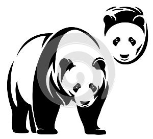 Chinese panda bear black and white vector outline