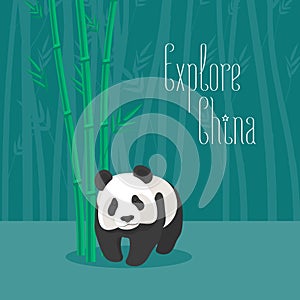 Chinese panda bear vector illustration. Travel to China concept design element