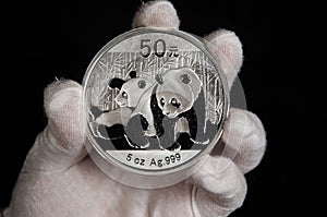 Chinese Panda Silver Coin White Glove