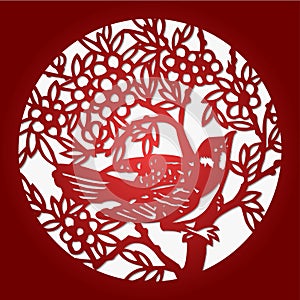 Chinese Paper-Cut Background, Birds On The Tree