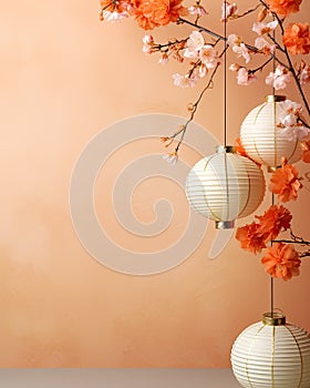 Chinese paper lantern on Chinese New Year background,