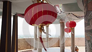 Chinese paper lanterns hanging in a temple