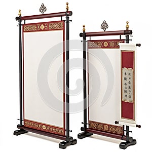 Chinese paper scroll vector dialogue frame set isolated on white background